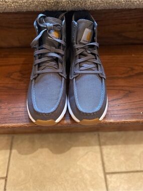 Carhartt Men’s Gray Canvas High-Top Boots with Tan Accents